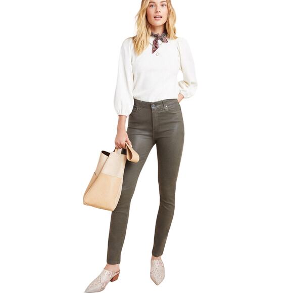 Anthropologie Paige Hoxton High-Rise Coated Ankle Skinny Olive Jeans Size 29 NWT - Picture 2 of 11